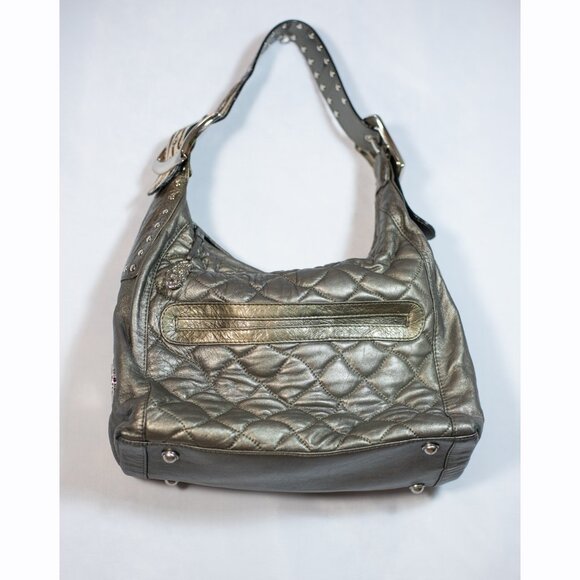 Chi By Carlos Falchi Italian Lamb Leather Shoulder Bag Gold Bronze Large - Picture 4 of 14